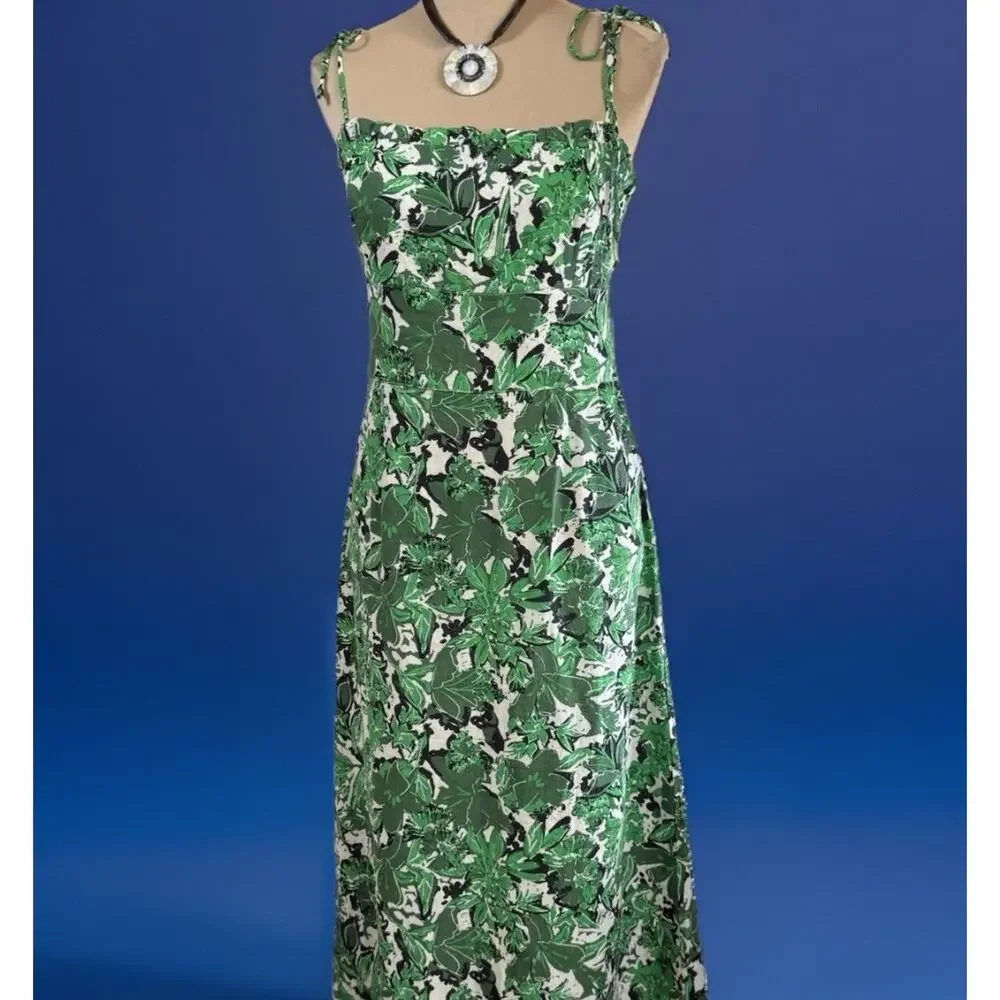 Free People Green Floral Linen Blend Midi Dress Festival Resort Boho | Worn Once - Picture 10 of 11